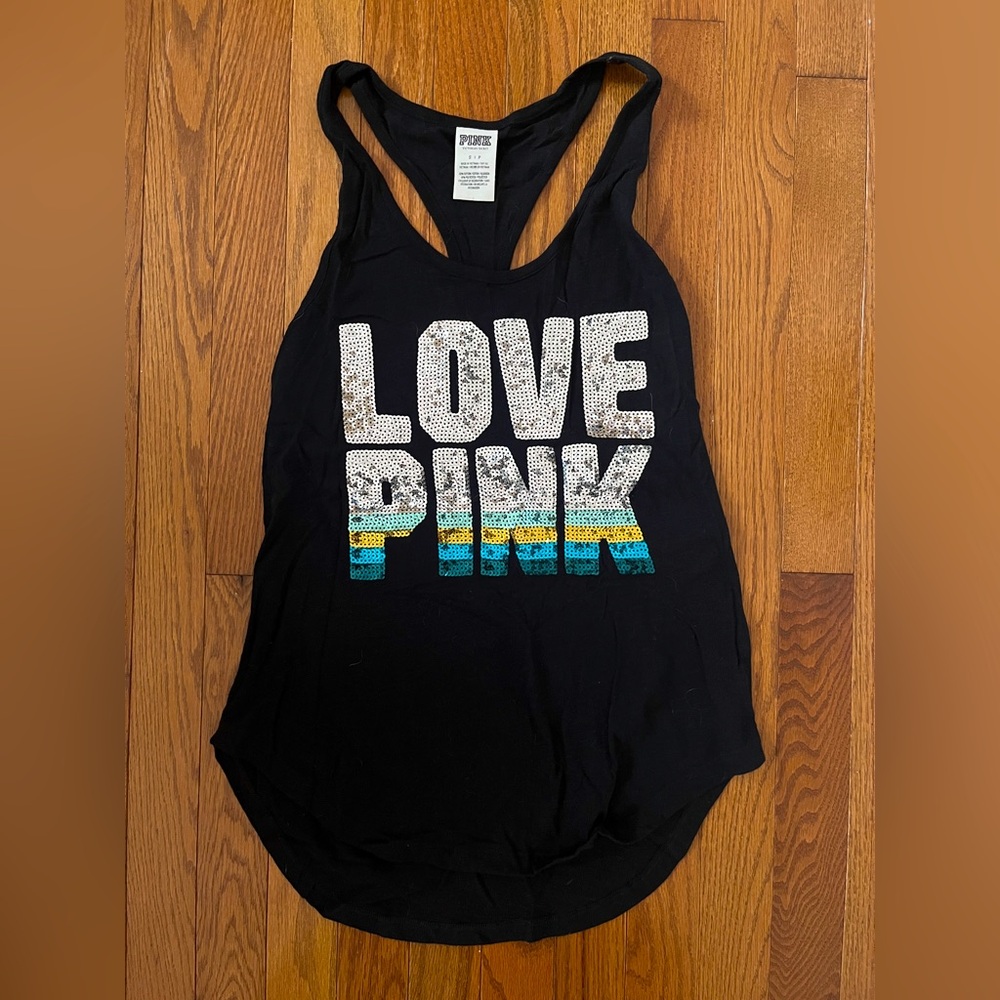 PINK Victoria's Secret Black Tank Top Embellished with Sequins
